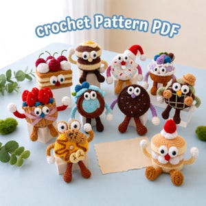 Patrón amigurumi 10 en 1 | Pastel y postres kawaii – Tutorial de peluches de crochet (PDF)