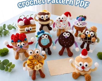 Patrón amigurumi 10 en 1 | Pastel y postres kawaii – Tutorial de peluches de crochet (PDF)