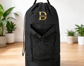 Mochila de lavandería con monograma personalizado, bolsa con cordón y iniciales personalizadas, bolsa de gimnasio para residencia universitaria.