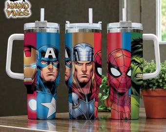 Avengers Superhero 40oz Tumbler with Handle & Straw, Iron Man Captain America Thor Spider Hero Travel Mug
