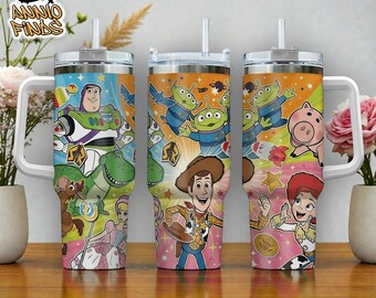 Space Toy Cowboy Cartoon 40oz Tumbler With Handle And Straw, Cute Alien Ranger Kids Travel Mug, Colorful Cartoon Character Cup Gift