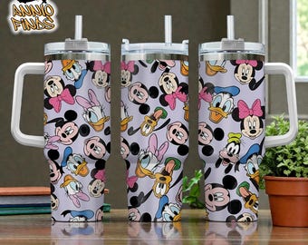 Mickey Minnie Donald Daisy 40oz Tumbler with Handle & Straw, Cute Disney Cartoon Stainless Steel Travel Mug Gift