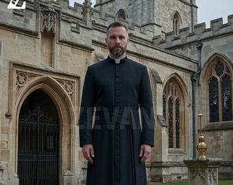 Traditional Black Priest Cassock for Men – Catholic Clergy Robe, Roman Cassock, Church Vestment, Liturgical Clerical Clothing, Priest Outfit