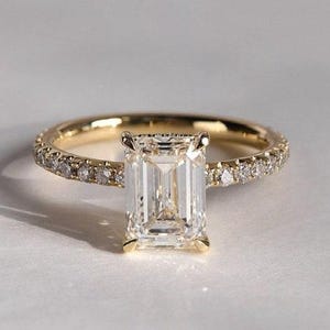 14K Solid Gold Engagement Ring /1.25CT Emerald Moissanite Wedding Ring/Moissanite Engagement Ring/Stack Ring/Promise ring/Rose gold