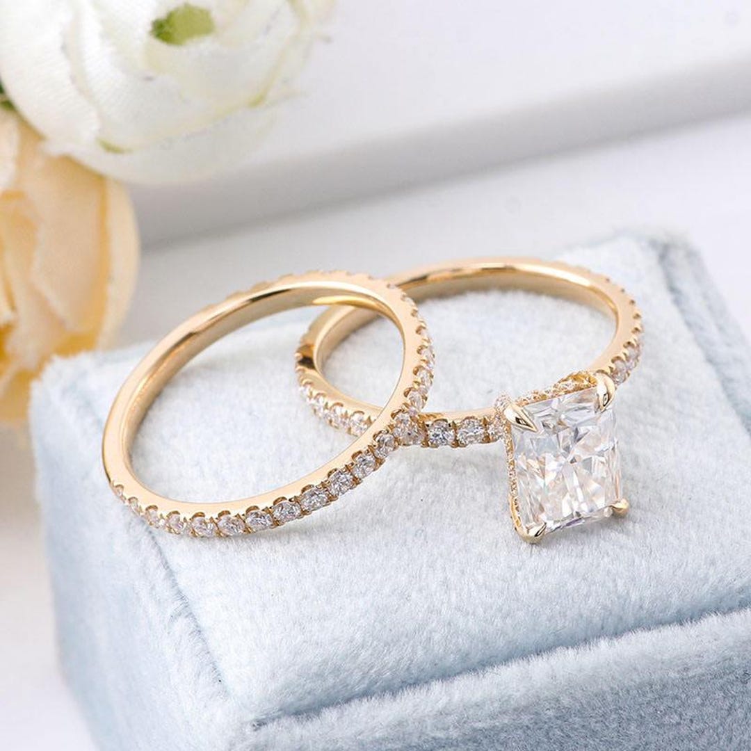 3 CT Radiant Cut Moissanite Wedding Bridal Set, 14K Solid Gold, With ...