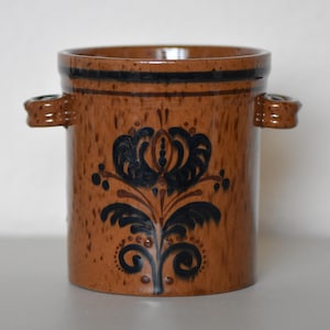 Vintage 1977 Signed Pottery Jar, Hand-Painted Floral Swiss Folk Art