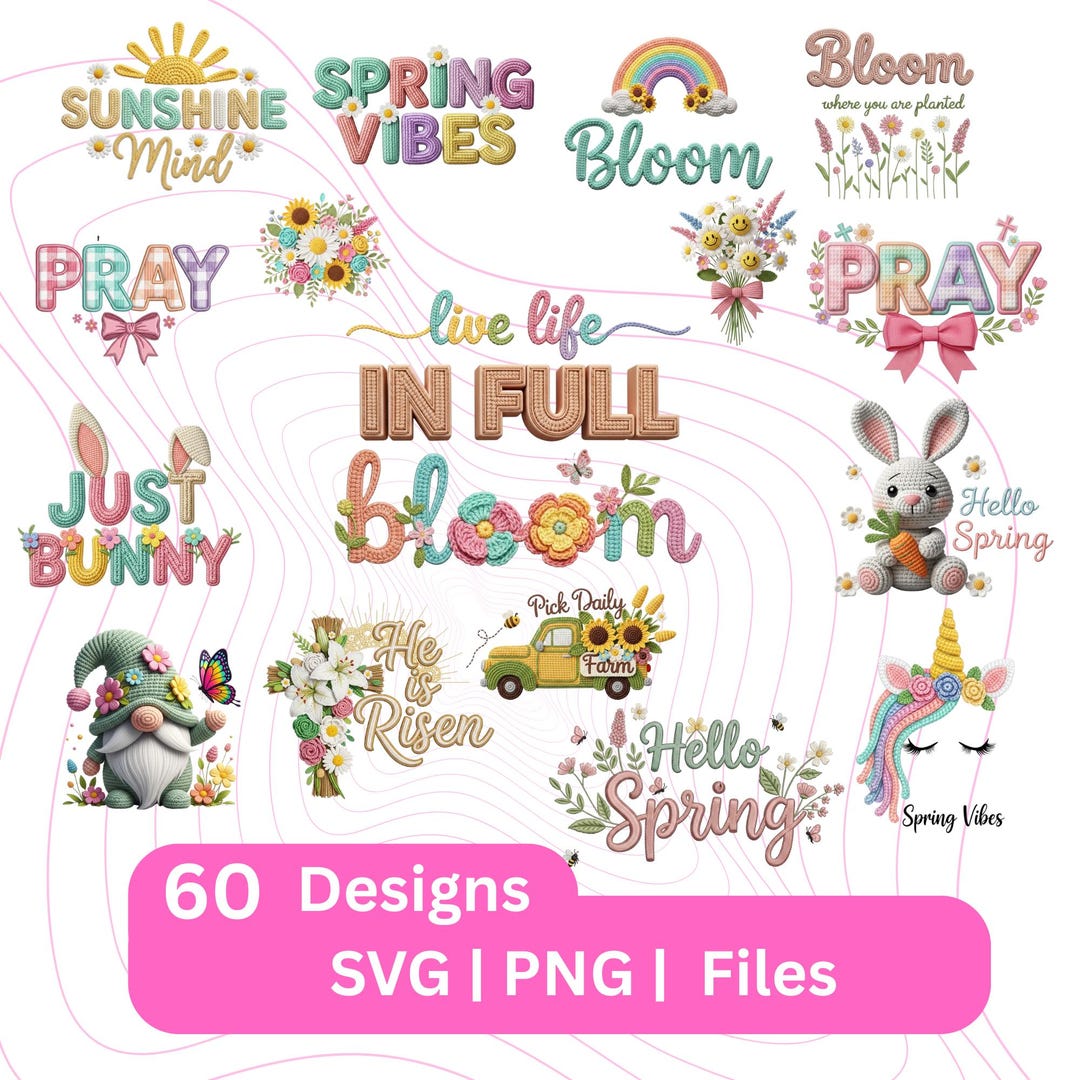 Spring Png Bundle Faux Yarn Spring Vibes Blooms Floral Bunny Gnomes ...