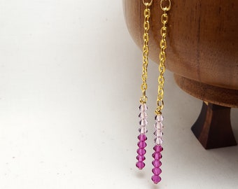 earrings, gold-plated, long dangles, Preciosa glass beads, choose your color combo