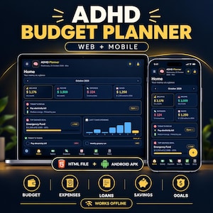 ADHD Budget Planner app | web planner & Android apk |  HTML Budget Tracker App | all in one planner | Bill Tracker | No Subscription