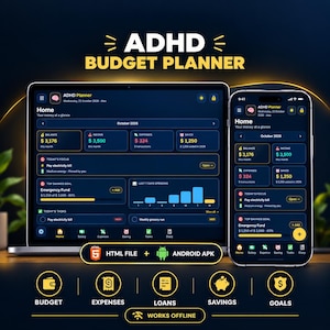 ADHD Budget Planner app | web planner & Android apk |  HTML Budget Tracker App | all in one planner | Bill Tracker | No Subscription