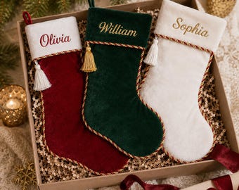 Personalized Velvet Christmas Stocking, Custom Embroidered Name Stocking With Tassel, Elegant Holiday Mantel Decor, Festive Family Gift 2026