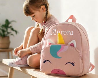 Personalisierte Einhorn Rucksack, individuell bestickte rosa Cordtasche, magische Mädchen Schultasche, Kleinkind Kindergarten Pre K Geburtstag Geschenkidee