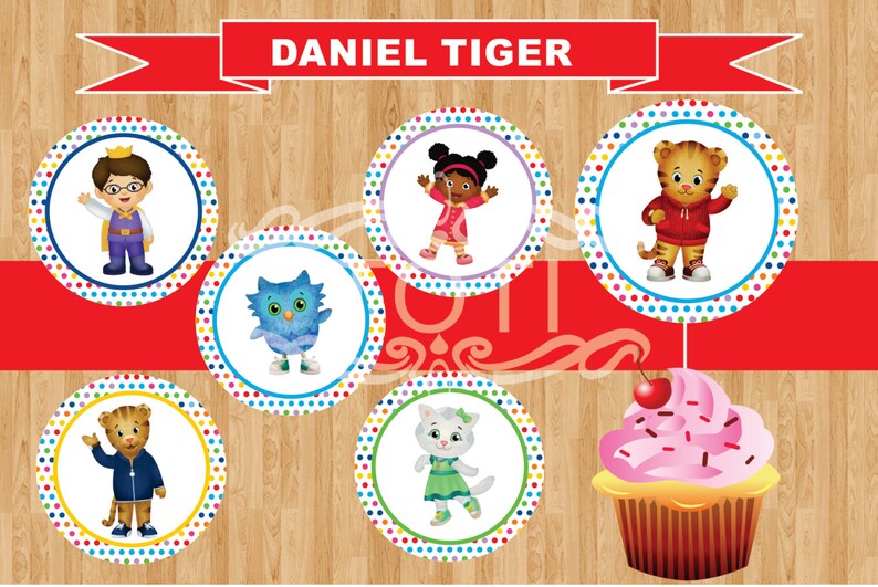 Daniel Tiger Cup Cake Toppers Stickers Labels and Favor | Etsy