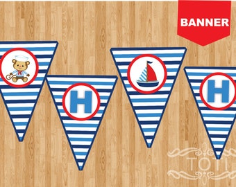Nautical Happy Birthday Printable Banner Instant Download Personalize ...