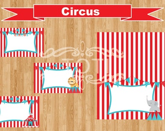 INSTANT DOWNLOAD Circus Party Buffet Table Cards