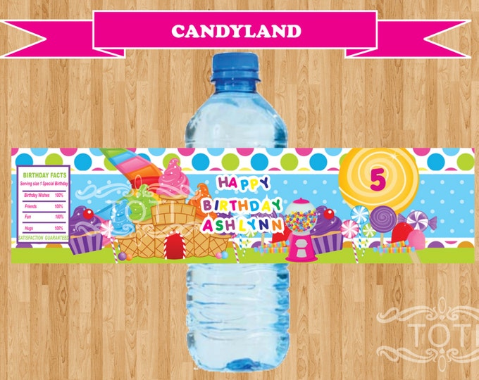 Candyland Personalized Water Bottle Labels DIGITAL FILE | Etsy