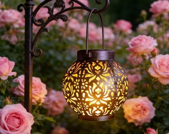 Lámpara de jardín con esfera de rosas alimentada por energía solar, luz de paisaje exterior, adecuada para decoración de patios, terrazas y jardines. Más vendida.