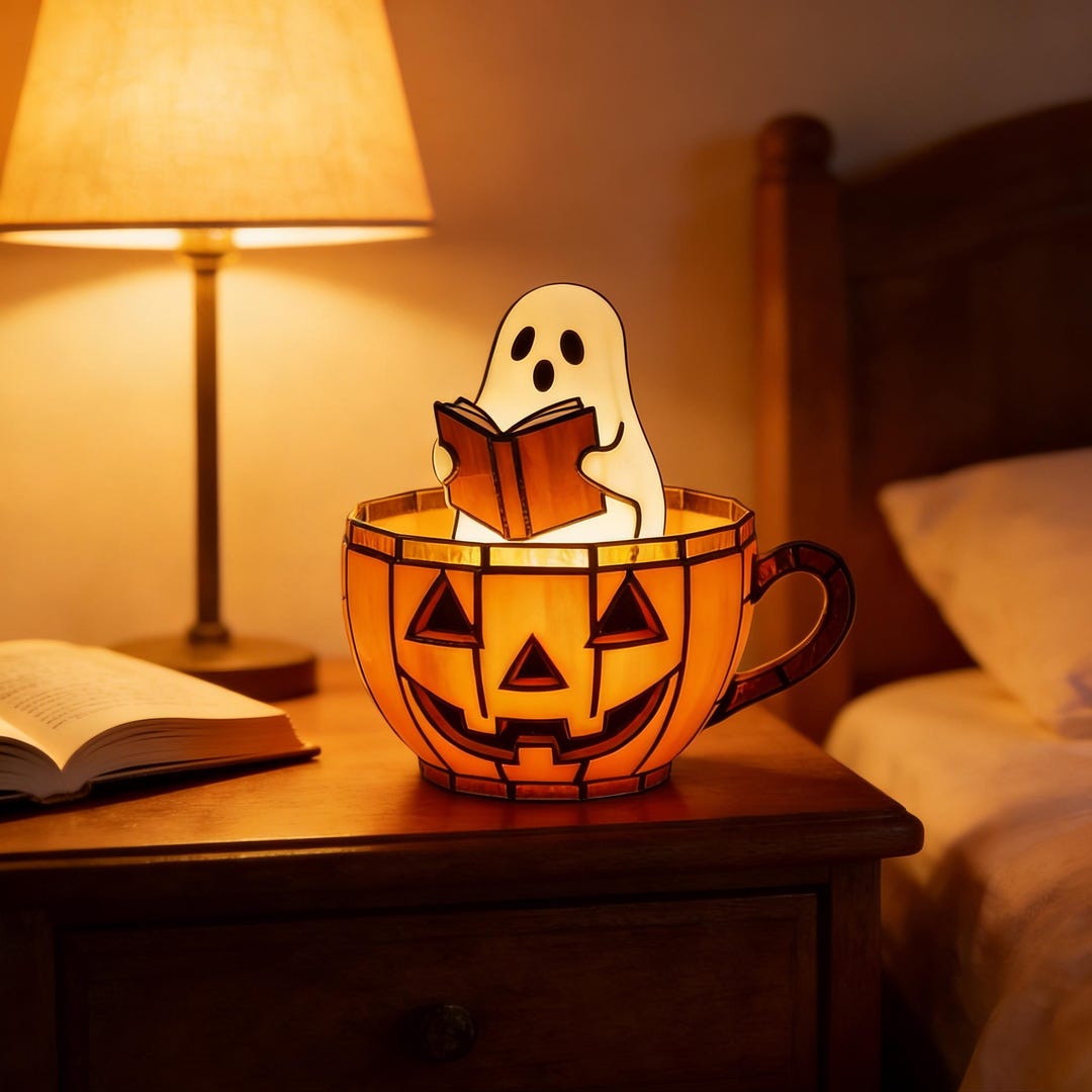 Handmade resin ghost lamp, Halloween decorative night light, cute LED ghost table lamp, suitable for bedrooms, parties,