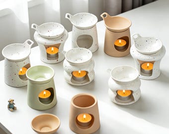 Quemador de aceite de cerámica hecho a mano, difusor de aromaterapia, calentador de cera derretida, estufa quemador de fragancia, decoración acogedora con aroma para el hogar. Más vendido.