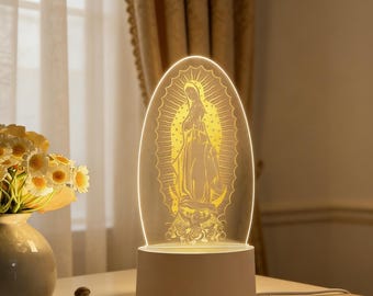 Lámpara de Virgen María personalizada, luz nocturna con estatua de luna católica, lámpara decorativa LED de Virgen María, regalo religioso cristiano, regalo del Día de la Madre