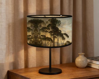 Pantalla de lámpara de bambú hecha a mano con tela estampada, pantalla de luz tejida natural, cubierta de lámpara de mesa rústica bohemia, iluminación de decoración del hogar ecológica.