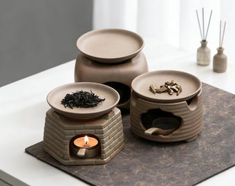 Quemador de aceite de cerámica con vela incluida, estufa difusora de aromaterapia, calentador de cera aromática, regalo de decoración con aroma para el hogar. El más vendido.