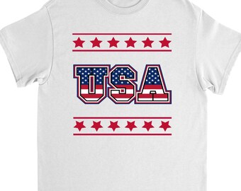 USA Flag Colors Tee, American Star Decorated, 250th Patriotic Gildan Haven, Celebrate Red, White, Blue, Stylish Unisex T-Shirt