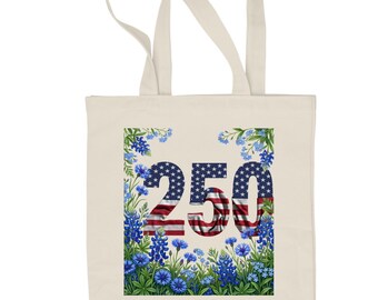 250th Year American Flag Tote Bag, Floral Beige Nature Lover, Independence Day Gift, Freedom, 4th of July Accessory