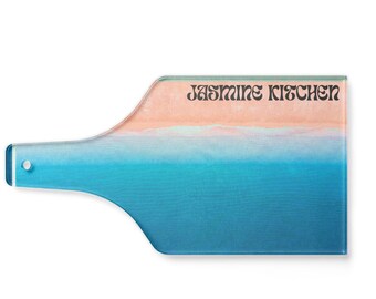 Ocean Gradient Beach Wine Bottle Shaped Cutting Board | Personalized Name