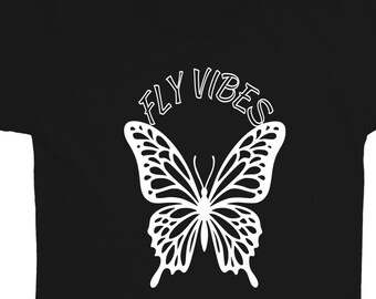 Butterfly Pattern Summer T-Shirt, Yee Fly Vibes Design, Vibrant Summer Colors, All Sizes Available