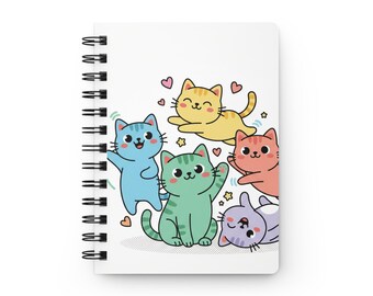 Colorful Kittens Spiral Bound Journal | Pastel Cat Illustration Notebook
