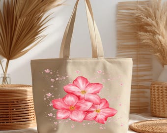 Floral Canvas Tote Bag, Pet Lover Beach Bag, Modern Design