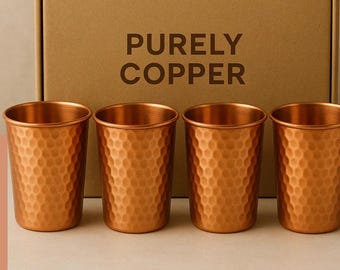Hammered Copper Tumblers - Set of 4, Handmade Ayurvedic Drinkware