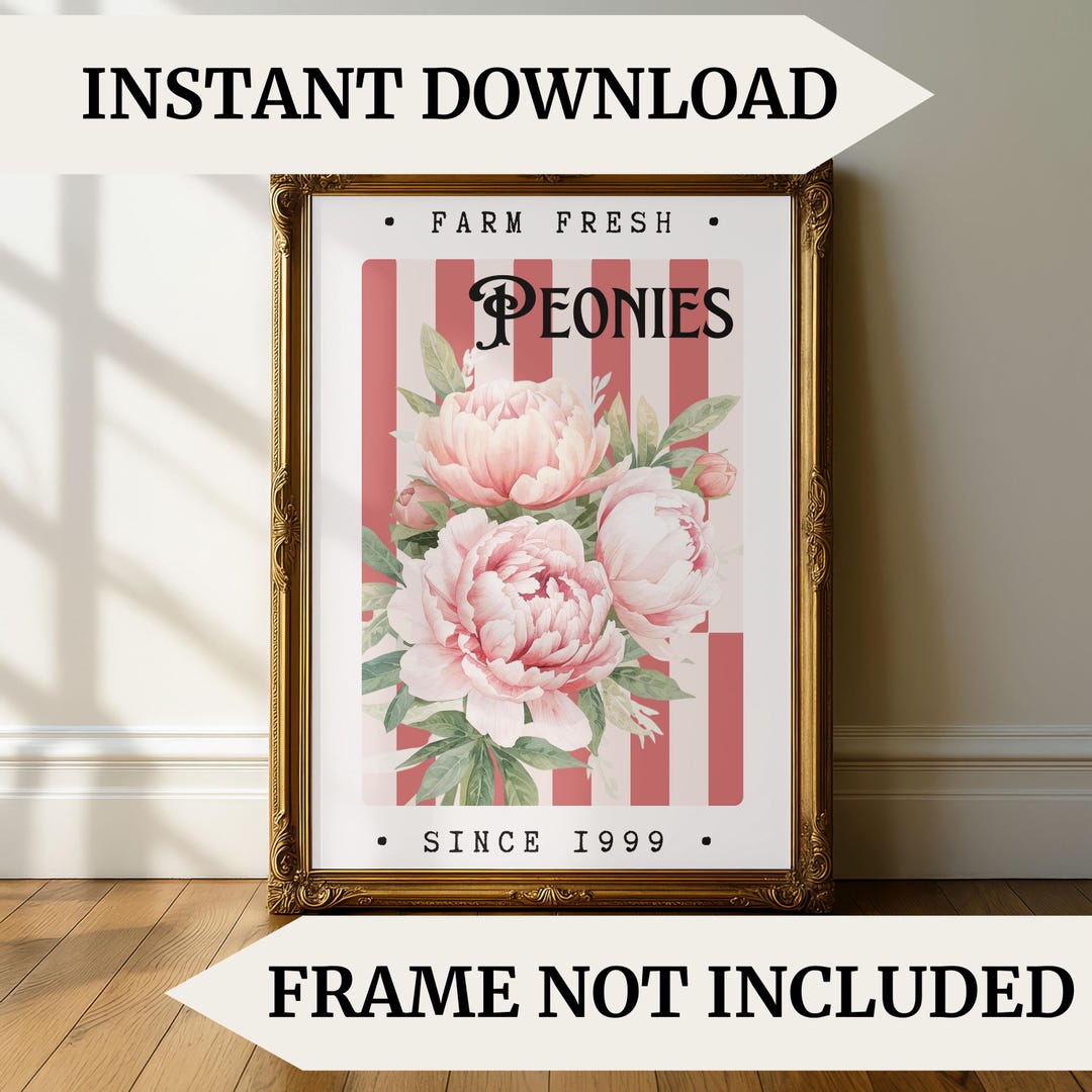 Vintage Peony Wall Art Farm Fresh Floral Market Poster Cottagecore ...