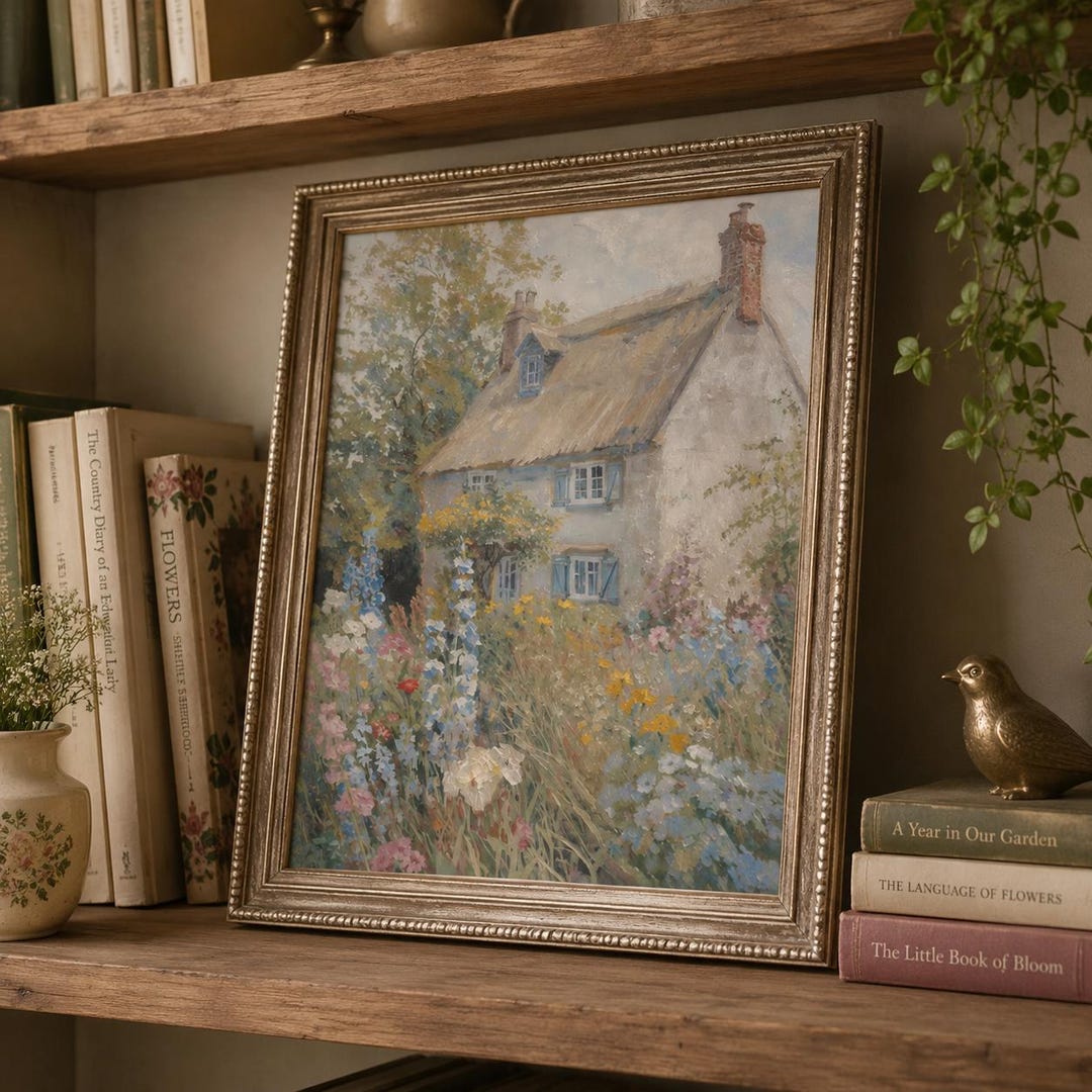 Printable Cottage Garden Wall Art Spring Landscape Painting Print ...