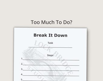 Task Breakdown Planner, Simple Focus Sheet, Step by Step Organizer PDF