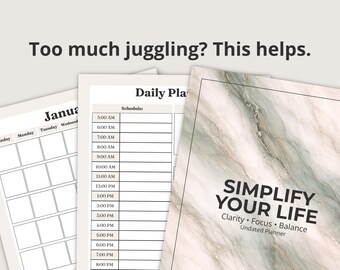 Simple Digital Planner, Undated Daily Weekly Monthly Pages, Minimal Life Organizer PDF