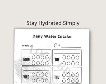 Daily Water Intake Tracker Printable, Large Print Water Log PDF