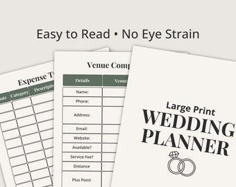 Large Print Wedding Planner, Easy to Read Printable, All-in-One Bridal Organizer PDF