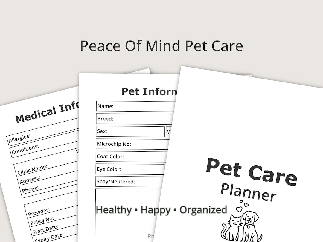 Pet Care Planner, Pet Health Tracker, Dog Cat Medical Log, Printable ...