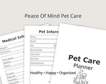 Pet Care Planner, Pet Health Tracker, Dog Cat Medical Log, Printable PDF