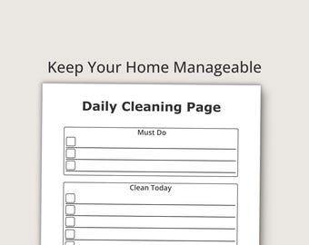 Daily Cleaning Page Printable, Simple Cleaning Checklist, Large Print PDF