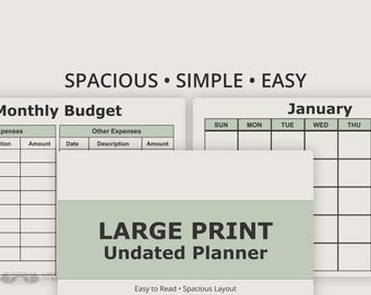 Large Print Undated Planner Easy to Read Simple Layout Budget Bill Debt Tracker