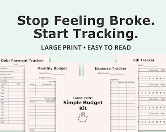 Large Print Simple Budget Kit Minimal Monthly Planner Printable PDF