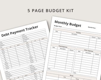 Simple Budget Kit Printable, Monthly Planner Sheets, Expense and Bill Tracker, Debt Payoff Pages