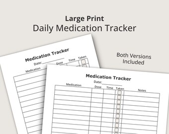 Large Print Medication Tracker | Daily Pill Log | Simple Health Tracker Printable