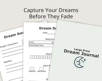 Large Print Dream Journal PDF, Sleep Tracker, Guided Dream Log Pages