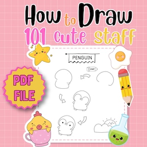 How to Draw 101 Cute Stuff | Easy Step by Step Drawing Book for Kids | Printable PDF & PNG | Kawaii Drawing Workbook | Homeschool Activity