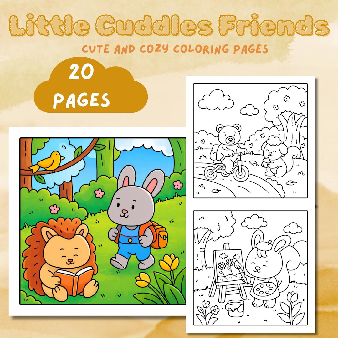 Little Cuddles Coloring Pages | 20 Cozy Animal Scenes (PDF, PNG) - Etsy
