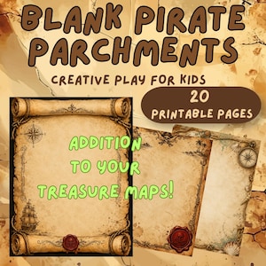 20 Printable Blank Pirate Papers | Vintage Treasure Hunt Clue Pages | Pirate Parchment PDF | Kids Scavenger Hunt 8.5x11